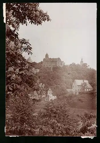 Fotografie Brück & Sohn Meissen, Ansicht Rochsburg / Mulde, Teilansicht der Stadt mit Blick nach dem Schloss