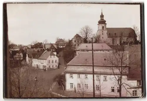Fotografie Brück & Sohn Meissen, Ansicht Rossbach / Böhmen, Blick auf den Marktplatz mit Geschäft Gustav Egelkraut