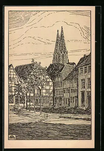 Künstler-AK Soest, Blick auf die Wiesenkirche