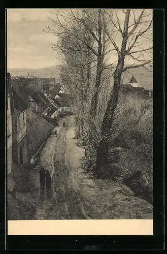 Künstler-AK Sersheim, Vorfrühling in der Ortschaft