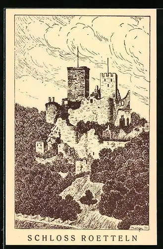 Künstler-AK Roetteln, Schloss Roetteln, Gesamtansicht