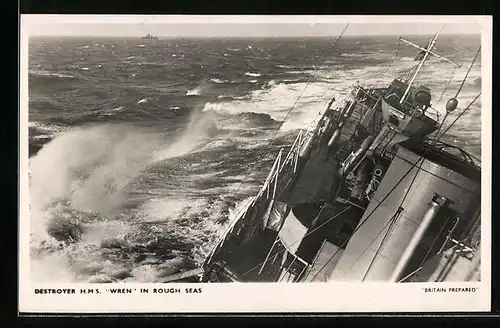 AK Destroyer H.M.S. Wren in rough Seas