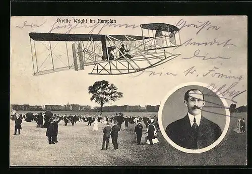 AK Orville Wright im Aeroplan