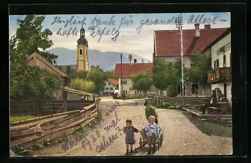 AK Lenggries /Isar, Ortspartie mit der Dorfstrasse