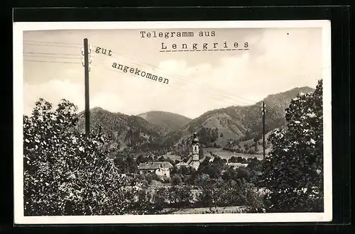 AK Lenggries, Ortsansicht mit Kirche