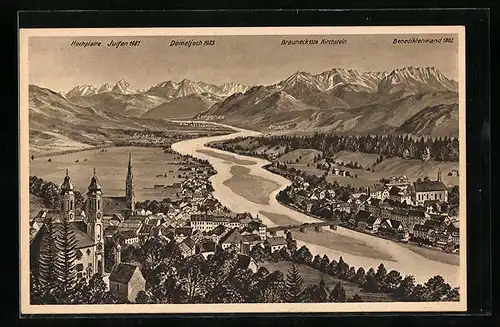 AK Bad Tölz, Ortsansicht mit Demeljoch, Hochplatte und Juifen