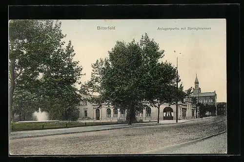 AK Bitterfeld, Anlagenpartie mit Springbrunnen