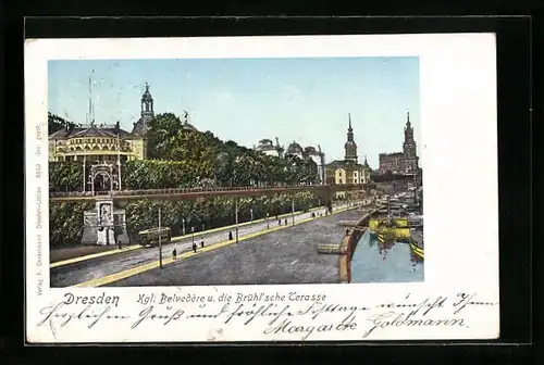 Goldfenster-AK Dresden, Kgl. Belvedere und die Brühl'sche Terrasse