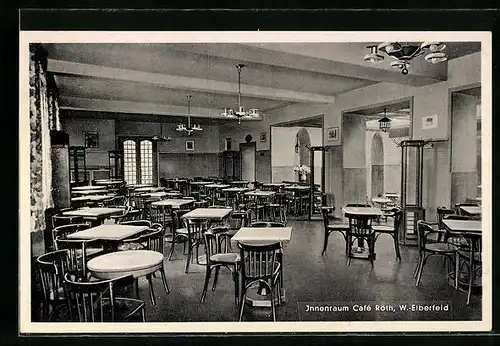 AK Wuppertal-Elberfeld, Innenansicht des Cafe Röth, Grünstrasse 29