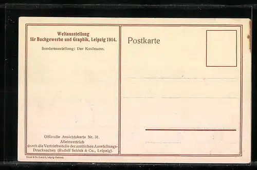 AK Leipzig, Weltausstellung für Buchgewerbe und Graphik 1914, Sonderausstellung: Der Kaufmann