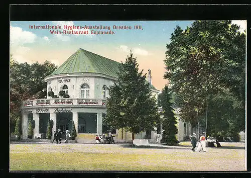 AK Dresden, Internationale Hygiene-Ausstellung 1911, Wein-Restaurant Esplanade