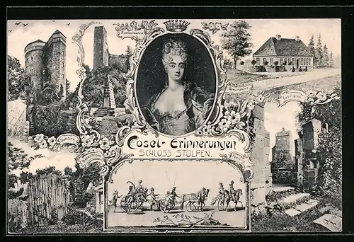 AK Cosel, Schloss Stolpen, Geburtshaus, Festzug