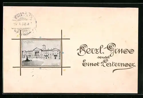 Papierkunst-AK Karlsruhe, Ansicht vom Rathaus