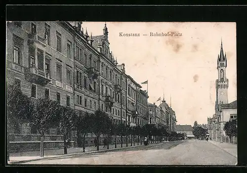 AK Konstanz, Strassenpartie am Bahnhof-Platz