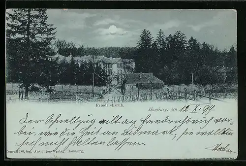 Mondschein-AK Friedrichsruh, Ortsansicht