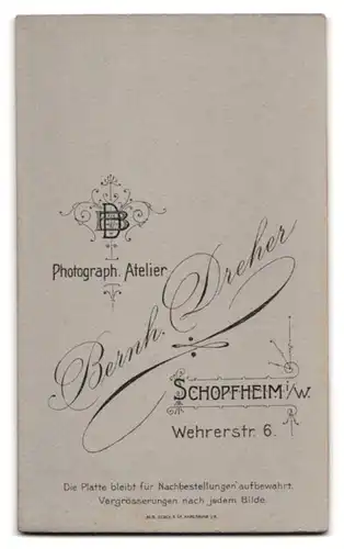 Fotografie Bernh. Dreher, Schopfheim i. W., Wehrerstrasse 6, Kleines Kind im Kleid mit Hundefigur