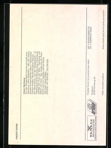 AK Musiker Freddy Quinn winkend mit Autograph