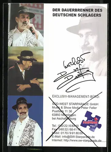 AK Musiker Drafi Deutscher mit Hut und Autograph