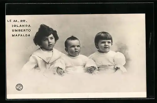 AK Iolanda, Umberto, Mafalda, Kinder des Königspaares von Italien