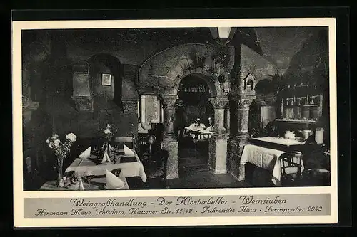 AK Potsdam, Gasthaus Klosterkeller in der Nauener Str. 11 /12, Innenansicht