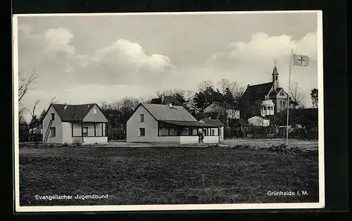 AK Grünheide i. M., Gebäude Evangelischer Jugendbund und Kirche