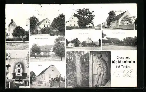 AK Weidenhain bei Torgau, Forsthaus, Gasthof Richter, Forsthaus Pretschau