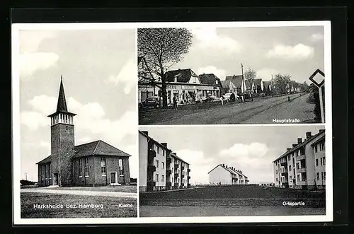 AK Harksheide bei Hamburg, Hauptstrasse, Ortspartie und Kirche