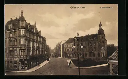 AK Gelsenkirchen, Bahnhofstrasse aus der Vogelschau