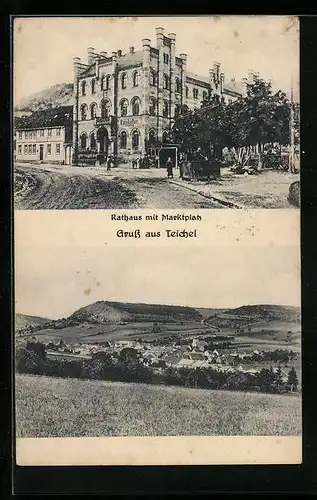 AK Teichel, Rathaus und Marktplatz
