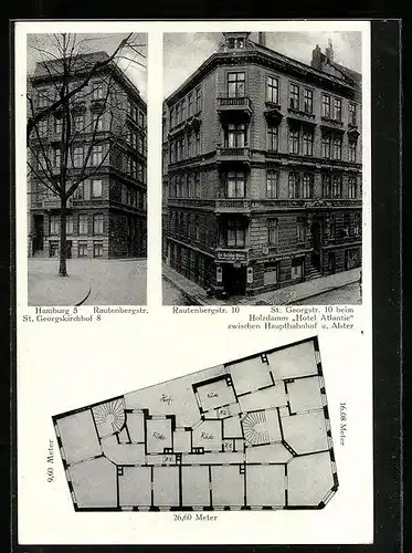 AK Hamburg, Hotel Otto Bannecke, St. Georgstrasse 10, Grundriss