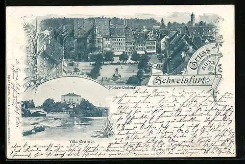 AK Schweinfurt, Totalansicht, Rathaus, Villa Cramer