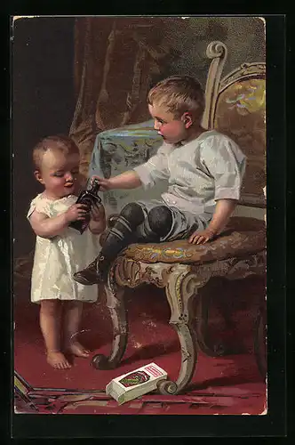 AK Zwei Knaben mit Medikament Dr. Hommels Haematogen