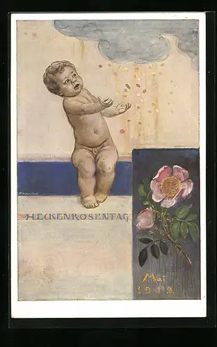 AK München, Heckenrosentag 1912, Heckenrose, Baby empfängt Geldregen
