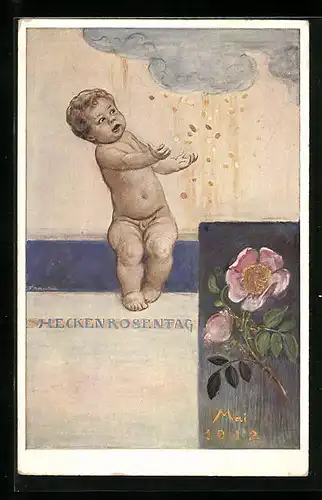AK München, Heckenrosentag Mai 1912, Heckenrose, Baby mit Geldregen