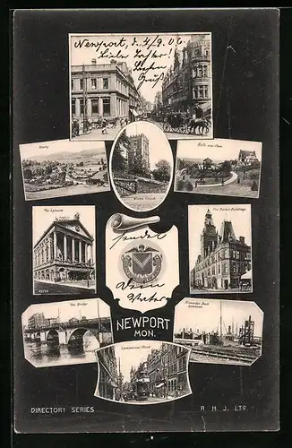 AK Newport Mon., Belle vue Park, Lyceum, Bridge, High Street