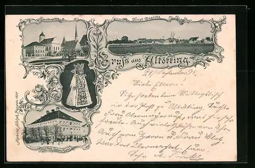 AK Altötting, Kapellenplatz, Totalansicht, Hotel Post