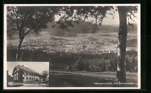 AK Häusern bei St. Blasien, Der Ort vom Waldrand aus und das Gasthaus zum Adler