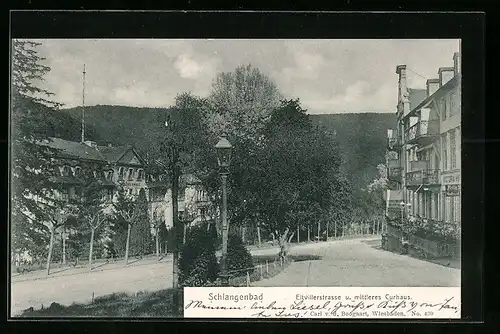 AK Schlangenbad, Eltvillerstrasse und mittleres Curhaus