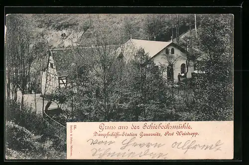 AK Gauernitz, Gasthaus Schiebocksmühle, Dampfschiff-Station