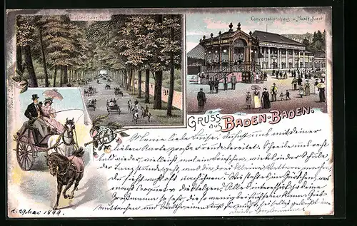 Lithographie Baden-Baden, Conversationshaus und Musikkiosk, Lichtenthaler Allee