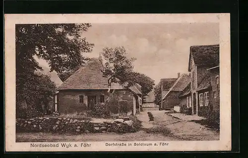 AK Boldixum /Wyk a. Föhr, Dorfstrasse mit Bäumen