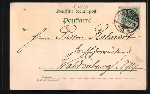 Lithographie Erfurt, Teilansicht mit Kirche