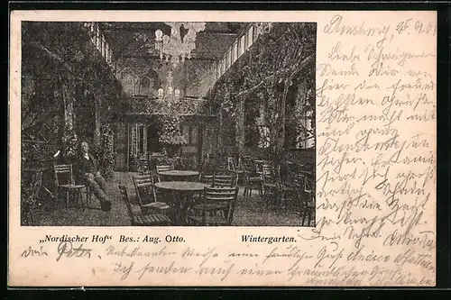 AK Flensburg, Gasthaus Nordischer Hof, Wintergarten