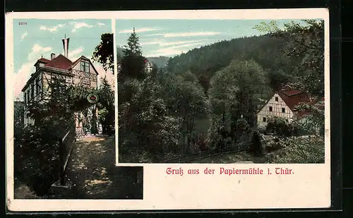 AK Schmölln /Thüringen, Gasthaus Papiermühle, Panorama