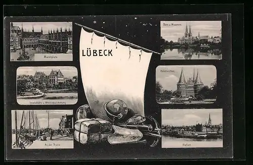 AK Lübeck, Dom u. Museum, Holstenthor, Hafen