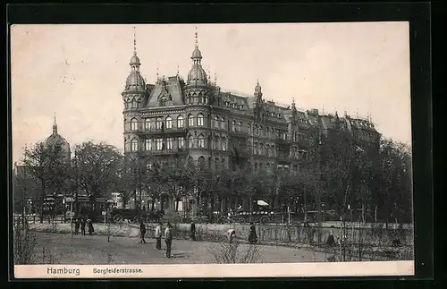AK Hamburg, Borgfelderstrasse mit Strassenbahn und Bierkutsche