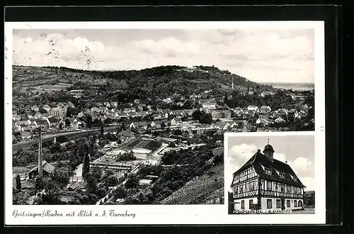 AK Grötzingen /Baden, Blick a. d. Turmberg, Romantisches Rathaus