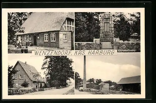 AK Wenzendorf /Krs. Harburg, Geschäftshaus Diedr. Kehn, Kriegerehrung