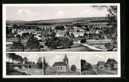 AK Amelunxen a. d. Nethe, Weserbergland, Brücke mit Fluss