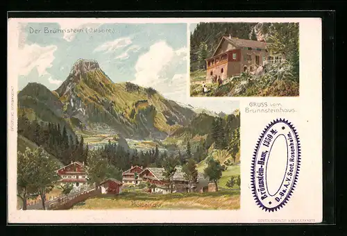 Künstler-AK Oberaudorf-Hölzelsau, Ortspartie mit Brünnsteinhaus